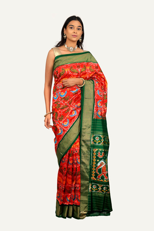 Red Hyderabadi Ikkat Patola Saree