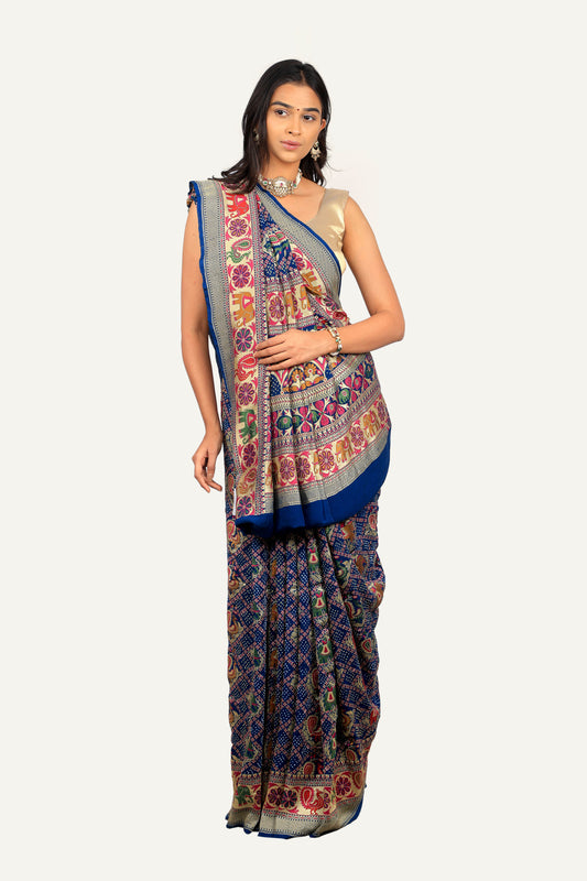 Banarasi Georgette Minakari Work Bandhni Saree with Patola