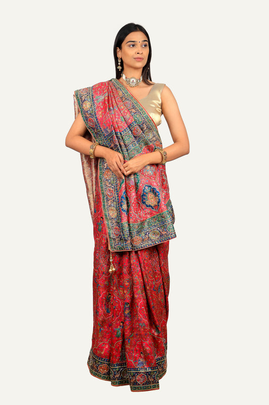 Rani Pink Banarasi Weaving Soft Silk Hand Work Saree
