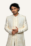 Off White Indowestern With Silk Fabric & Hand Work