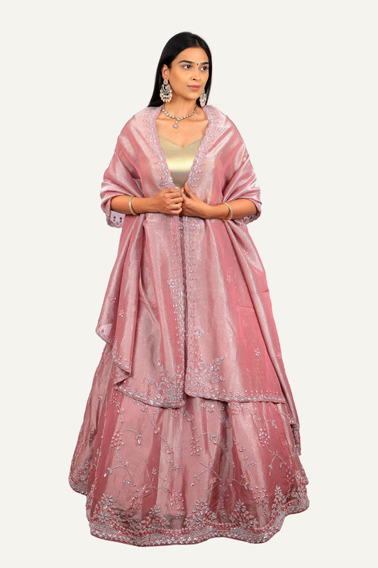 Crush Rose Gold Shimmer Tissue Lehenga Choli