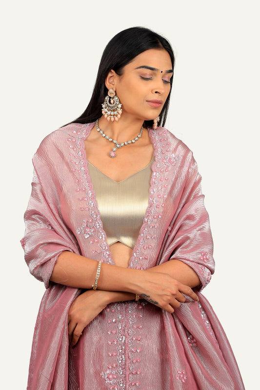 Crush Rose Gold Shimmer Tissue Lehenga Choli