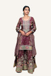 Shimmer Tissue Plazo Suit With Heavy work