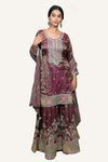 Shimmer Tissue Plazo Suit With Heavy work