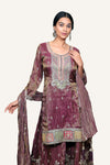 Shimmer Tissue Plazo Suit With Heavy work
