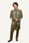 Green Silk Indowestern With Thread Work & Hand Work