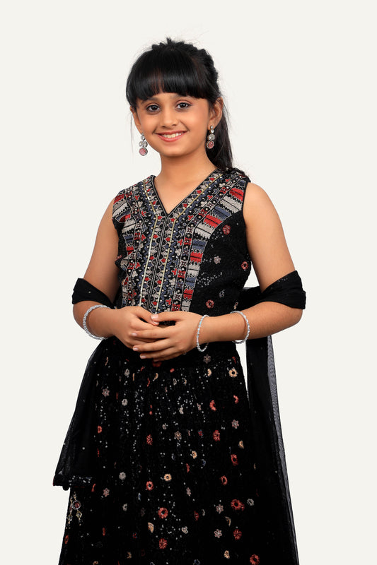 Black Choli Set with Sequence & Thread Work