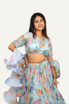 Georgette Floral Print Lehenga Choli with Hand Work Blouse & Ruffle Dupatta