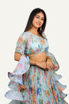 Georgette Floral Print Lehenga Choli with Hand Work Blouse & Ruffle Dupatta