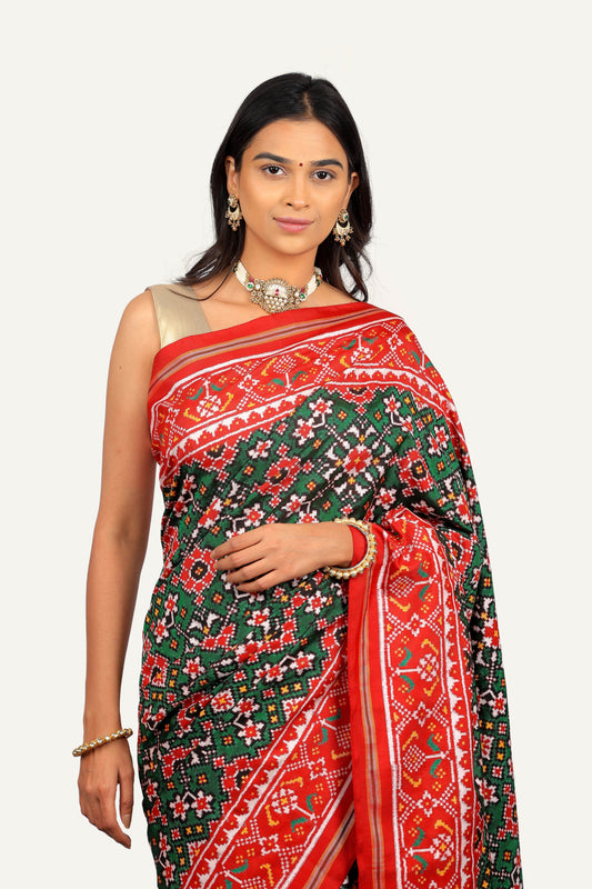 Green with Red Patan Patola Saree