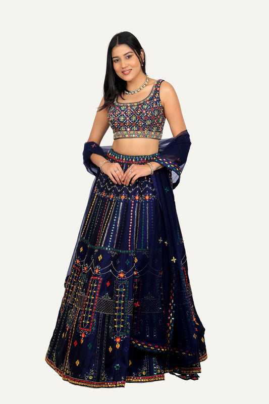 Raw Silk Mirror Work Lehenga Choli