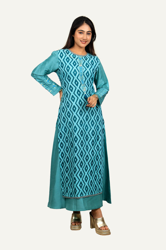 Blue Embroidery Designer Kurti Pant