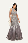Light Gray Gown All Over Hand Work Backless With Attach Drape