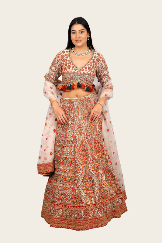 Silk Embroidery Multi-Color Lehenga Choli