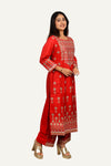 Tomato Red Thread Work Chanderi Silk Plazopant