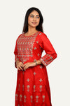 Tomato Red Thread Work Chanderi Silk Plazopant