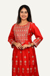 Tomato Red Thread Work Chanderi Silk Plazopant