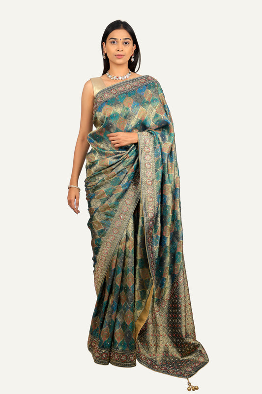 Mehandi Green Banarasi Weaving Soft Silk With Hand Work Saree