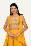 Flared Georgette Plazo and Shrug with Stylish Handwork and Machine Work on Blouse
