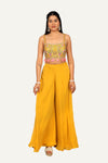 Flared Georgette Plazo and Shrug with Stylish Handwork and Machine Work on Blouse