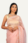 Peach Shimmer Crushed Tissue Saree with Hand Work Border