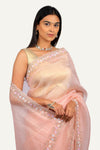 Peach Shimmer Crushed Tissue Saree with Hand Work Border