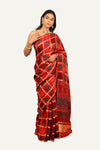 Gaji Silk Checks Ajrakh Print Saree with Lagadi Patta