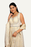 Cream Tissue Silk Dress with Mirror Work & Plazo Pant with Banarasi Mirror work Duppatta