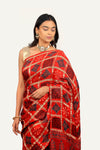 Gaji Silk Checks Ajrakh Print Saree with Lagadi Patta