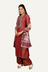 Orange Tissue Fabric Top, Straight Plazo with Printed Duppatta