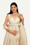 Cream Tissue Silk Dress with Mirror Work & Plazo Pant with Banarasi Mirror work Duppatta