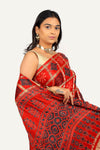 Gaji Silk Checks Ajrakh Print Saree with Lagadi Patta