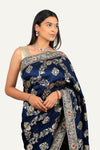 Navy Blue Banarasi Weaving Silk Saree with Hand Work Border & Heavy Pallu