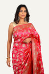 Pink Pure Katan Silk Saree with All Over Jal Weaving