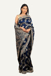 Navy Blue Banarasi Weaving Silk Saree with Hand Work Border & Heavy Pallu
