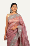 Onion Pink Organza Jal With Hand Work Saree