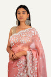 Peach Organza With Handwork Saree