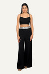 Black Gaji Silk with Chex Pattern Jacket, Tube Blouse and Straight Georgette Plazo