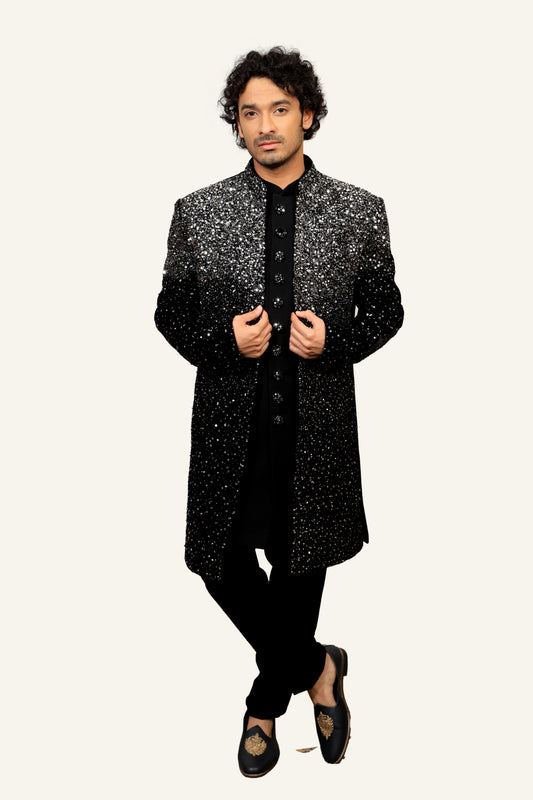 Black Velvet Hand Work Jacket With Koti & Pent