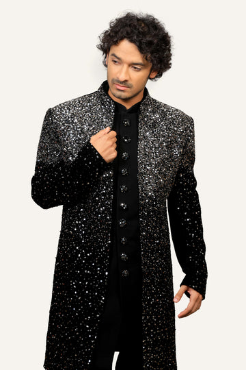 Black Velvet Hand Work Jacket With Koti & Pent