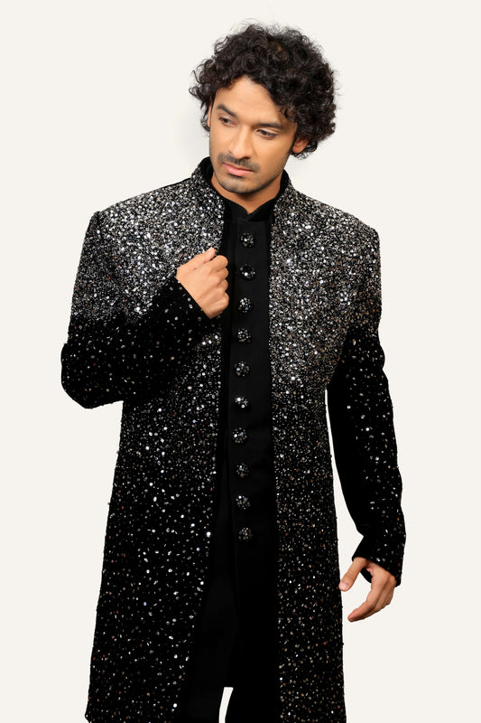 Black Velvet Hand Work Jacket With Koti & Pent
