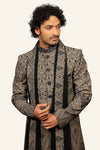 Black Georgette Sherwani With Machine Work