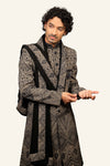 Black Georgette Sherwani With Machine Work