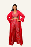 Pink Georgette Indowestern Banarasi Silk Blouse & Plazo
