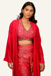 Pink Georgette Indowestern Banarasi Silk Blouse & Plazo