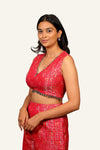 Pink Georgette Indowestern Banarasi Silk Blouse & Plazo