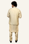 Golden Cream Silk Embroidery 3-Piece Set With Kurta & Pent