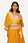 Mustard Yellow American Crepe Indowestern With Handwork