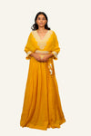 Mustard Yellow American Crepe Indowestern With Handwork