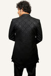 Black Leather Work Indowestern Pent, jacket, Sleeves Koti With Imported Fabric